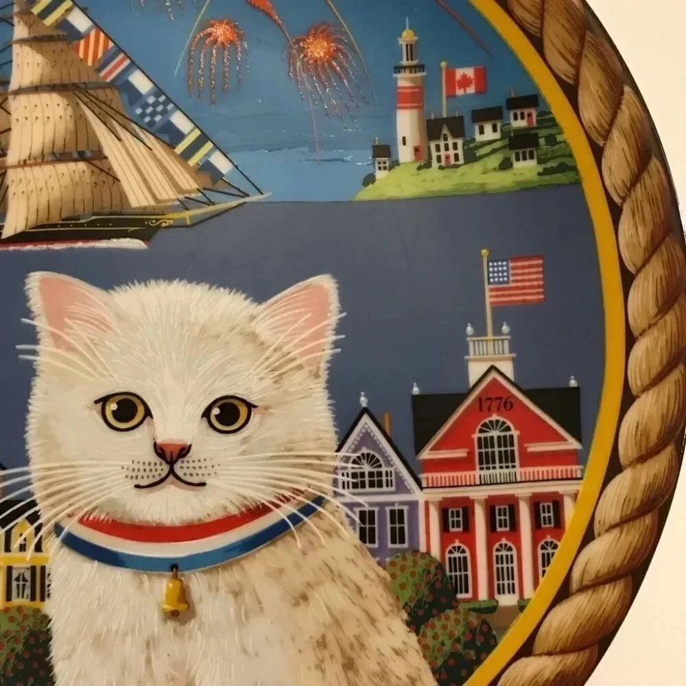 Anna Perenna Uncle Tad's Holiday Cats “Pollyanna” Thaddeus Krumeich Cat Plate - Picture 9 of 14